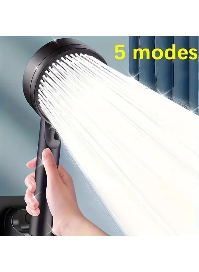 High Pressure Handheld Shower Head 5 Modes Black Easy Install Modern Bathroom - Image 1