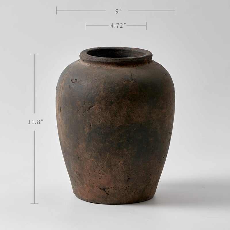 LB2 Brown Ceramic Large Vase, 11" Tall Zen Style vase, Terra Cotta Pitcher, Distressed Farmhouse Decor, Pottery Decorative Flower for Home Decor (A - Brown 11.8") - Image 2