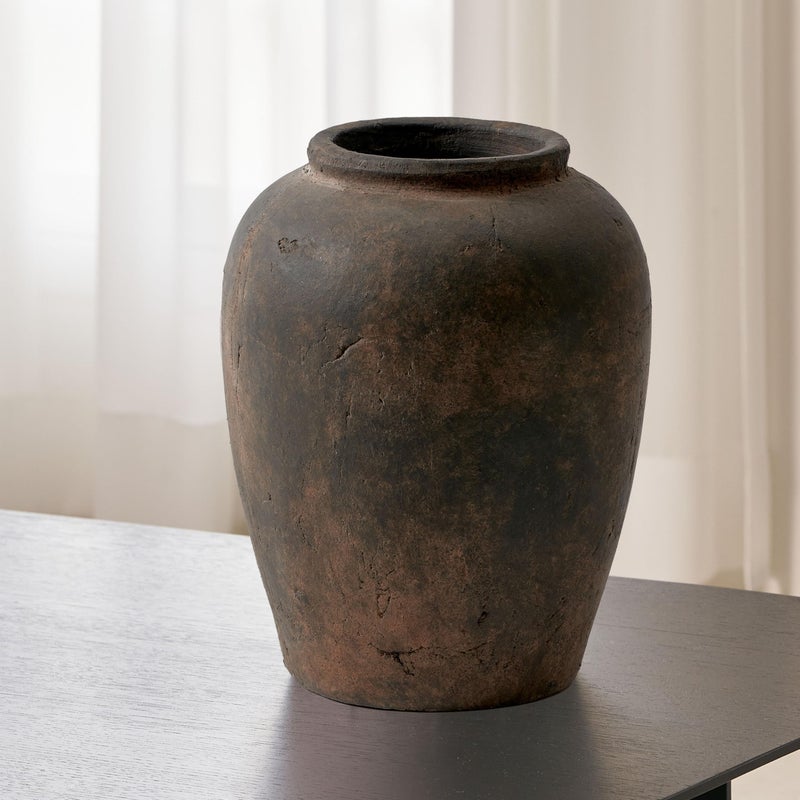 LB2 Brown Ceramic Large Vase, 11" Tall Zen Style vase, Terra Cotta Pitcher, Distressed Farmhouse Decor, Pottery Decorative Flower for Home Decor (A - Brown 11.8") - Image 1
