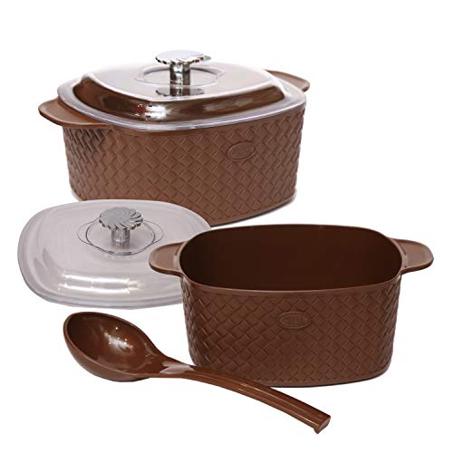 Jaypee Plus Festiva Twin Casserole 2000 + 2000 ml with 2 Serving Spoons Lockable Lid Food Grade BPA Free Rustproof Hotbox for Kitchen Hot Pot for Rice Ideal for Gifting, Brown - Image 2