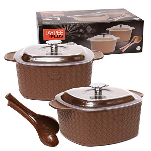 Jaypee Plus Festiva Twin Casserole 2000 + 2000 ml with 2 Serving Spoons Lockable Lid Food Grade BPA Free Rustproof Hotbox for Kitchen Hot Pot for Rice Ideal for Gifting, Brown - Image 5