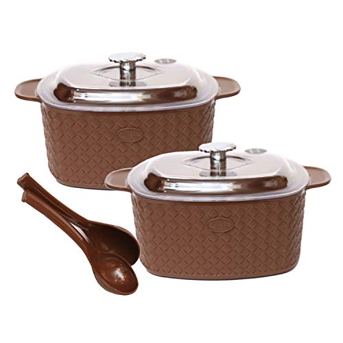 Jaypee Plus Festiva Twin Casserole 2000 + 2000 ml with 2 Serving Spoons Lockable Lid Food Grade BPA Free Rustproof Hotbox for Kitchen Hot Pot for Rice Ideal for Gifting, Brown - Image 4
