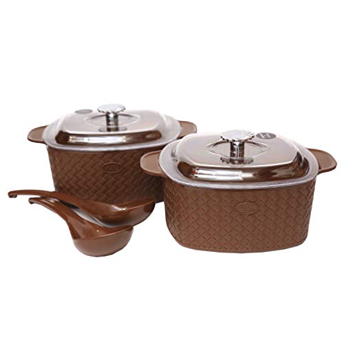 Jaypee Plus Festiva Twin Casserole 2000 + 2000 ml with 2 Serving Spoons Lockable Lid Food Grade BPA Free Rustproof Hotbox for Kitchen Hot Pot for Rice Ideal for Gifting, Brown - Image 3