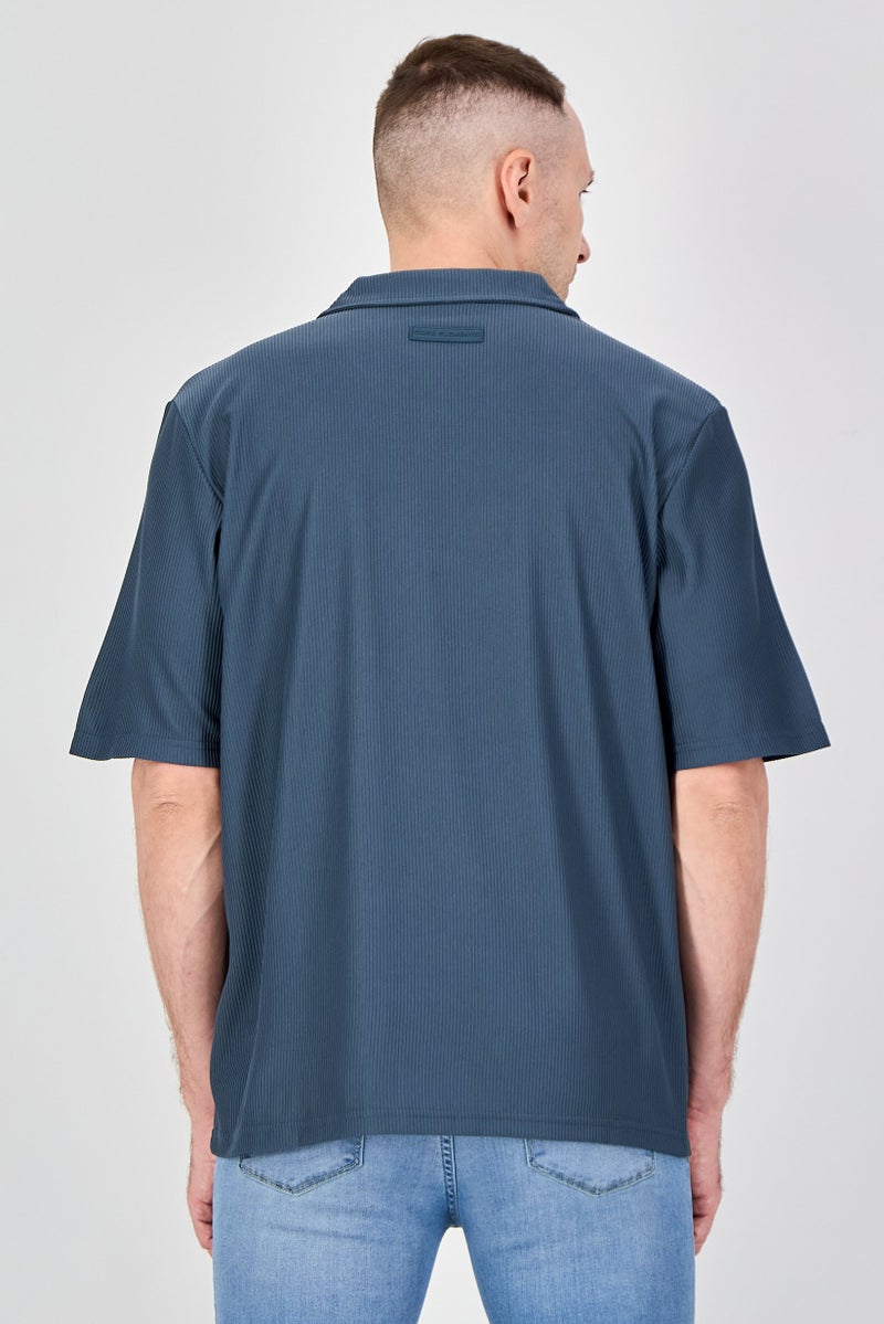 Core Elements Men Regular Fit Short Sleeve Ribbed Casual Shirts, Dark Slate Grey - Image 3