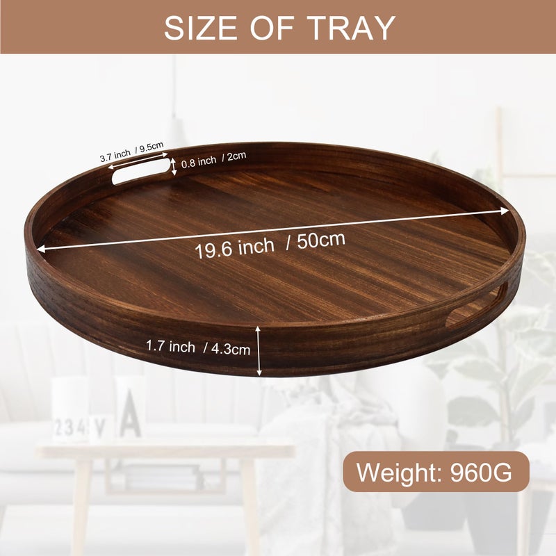 FramePro Large Round Wooden Coffee Table Trays 20" - Multi-Functional Home Decor Ottoman Serving Platter Carbonized Black - Image 2