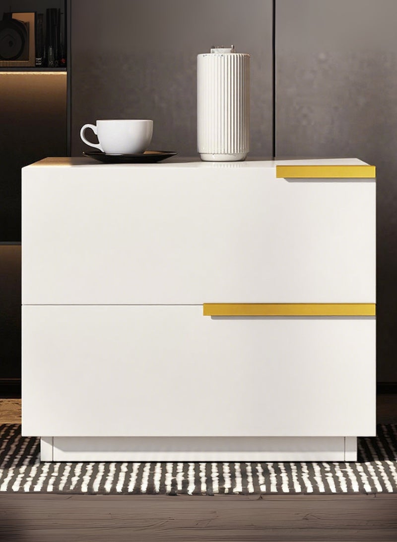 GoldenLike  طاولات بجانب السرير مع درجين، طاولة جانبية عصرية، خزانة تخزين لغرفة النوم، طاولة جانبية خشبية لغرفة المعيشة وغرفة النوم (50*42*60 سم) - Image 1