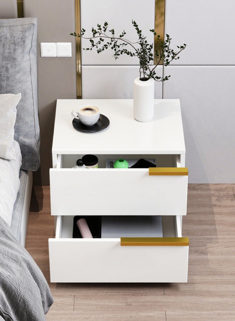 GoldenLike  طاولات بجانب السرير مع درجين، طاولة جانبية عصرية، خزانة تخزين لغرفة النوم، طاولة جانبية خشبية لغرفة المعيشة وغرفة النوم (50*42*60 سم) - Image 2