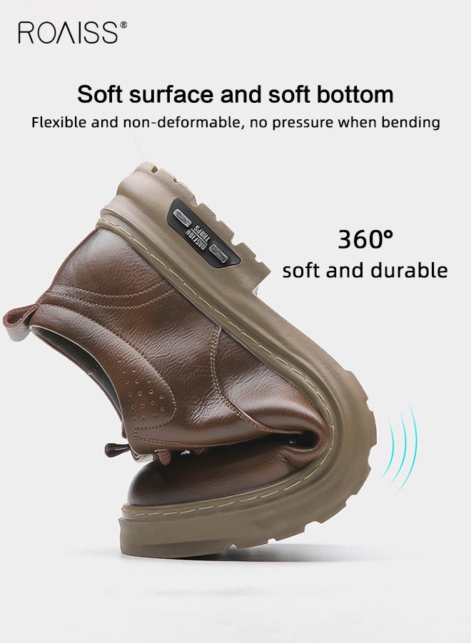 roaiss Men's Two Layers Cowhide Casual Leather Shoes Round Toe Anti-Slip Wear-Resistant Low-Cut Lace-Up Business Shoes British Retro Style Thick Sole Oxford Shoes Brown - Image 5