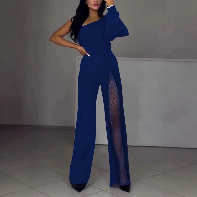 2024 Independent Station New_ Fashion Oblique Shoulder High Slit Women'S Jumpsuit - Image 5