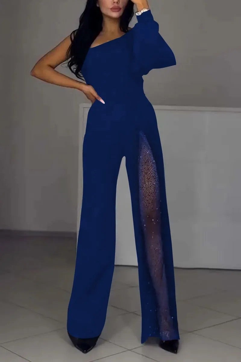 2024 Independent Station New_ Fashion Oblique Shoulder High Slit Women'S Jumpsuit - Image 1