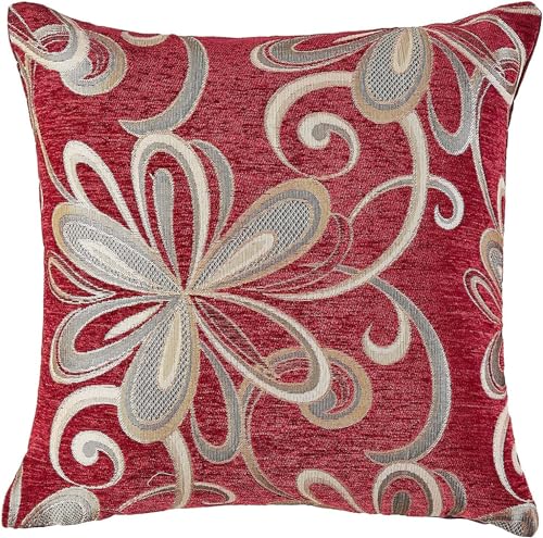 Chenille Chateau Vintage Floral Design 18 X 18 Decorative Cushion Cover Color Burgundy