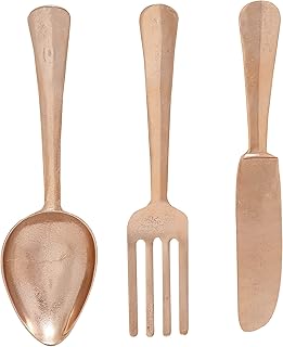 Deco 79 Aluminum Utensils Knife, Spoon and Fork Wall Decor, Set of 3 7"W, 23"H, Gold - Image 1