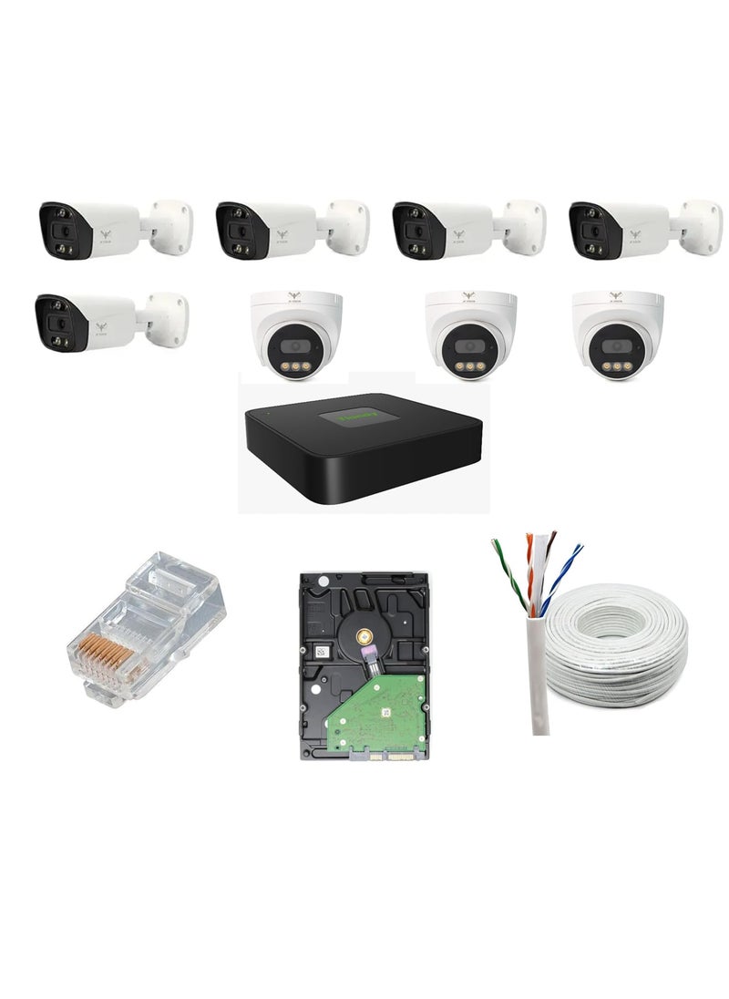 JK Vision JK Vision 5MP CCTV IP Camera Full Set 5 Bullet 3 Dome 8 Channel NVR with inBuilt POE 2TB Hard Disk Cat6 Cable 100 Meter 16 RJ45 Connector  - Image 1