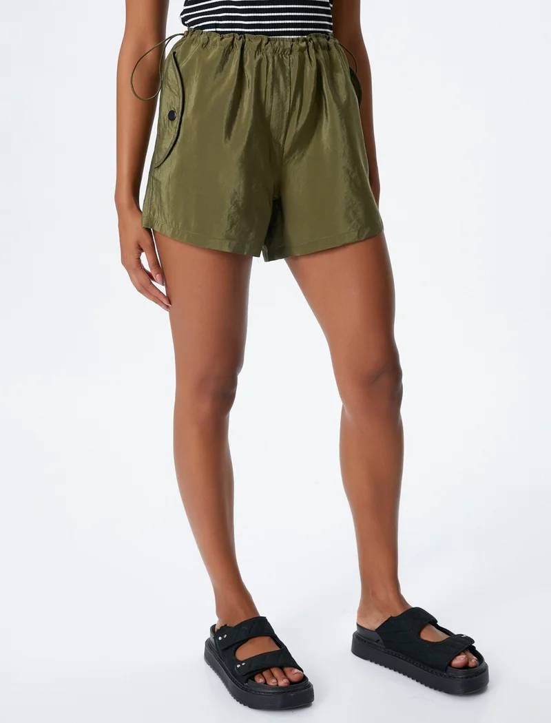 KOTON Parachute Mini Shorts with Drawstring Waist, Stopper and Flap Pocket