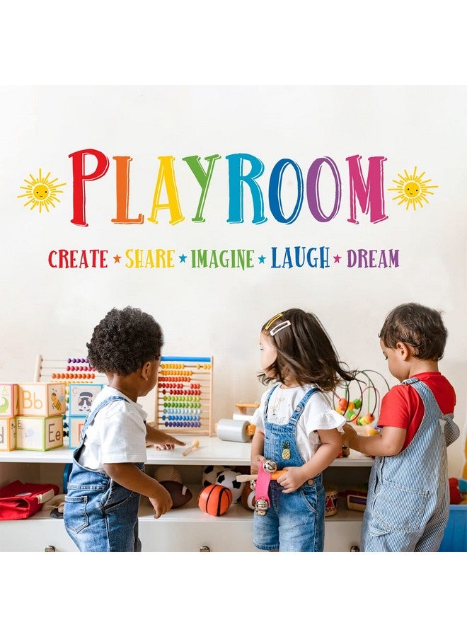 Mfault Large Playroom Rule Wall Decals Stickers, Inspirational Create Share Imagine Laugh Dream Quotes Nursery Classroom Decoration Neutral Bedroom Art, Motivational Words Toddler Kids Room Home Decor - Image 1