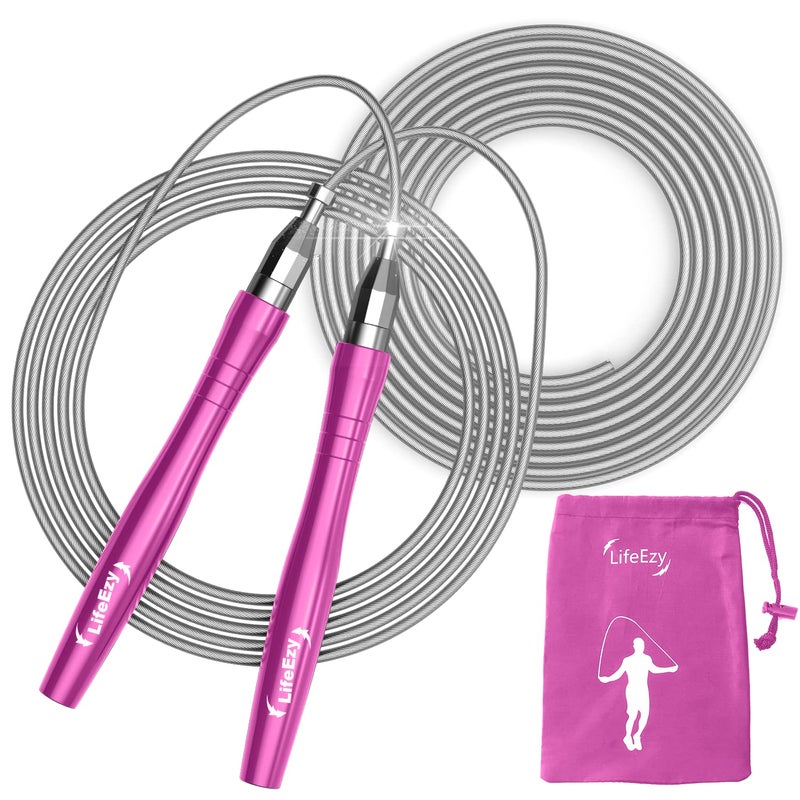 LIFEEZY Jump Rope, High Speed Weighted Jump Rope - Premium Quality Tangle-Free - Self-Locking Screw-Free Design - Jump Ropes for Fitness - Skipping Rope for Workout Fitness, Crossfit & Home Exercises (Pink) - Image 1