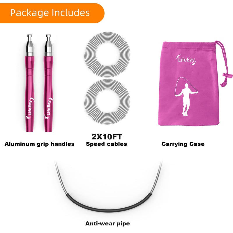 LIFEEZY Jump Rope, High Speed Weighted Jump Rope - Premium Quality Tangle-Free - Self-Locking Screw-Free Design - Jump Ropes for Fitness - Skipping Rope for Workout Fitness, Crossfit & Home Exercises (Pink) - Image 2