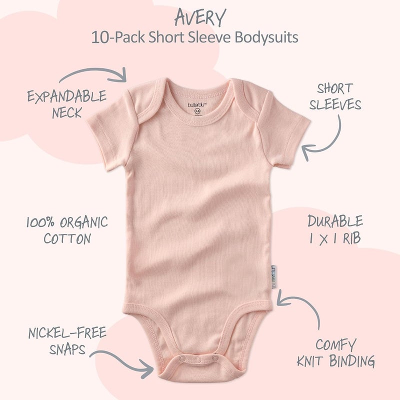 باتربلو Butterblu Avery 10-pack Short Sleeve Bodysuits​ 100% Organic Cotton Clothes for Newborn and Baby Girls, Boys, Unisex​ - Image 2
