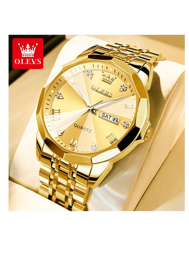 OLEVS Men's Waterproof Stainless Steel Business Fashion Watch 41mm - Gold - Image 1