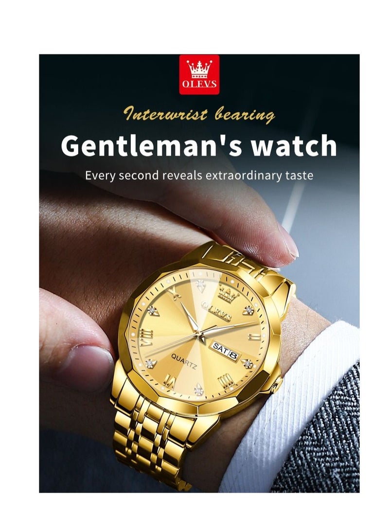 OLEVS Men's Waterproof Stainless Steel Business Fashion Watch 41mm - Gold - Image 2