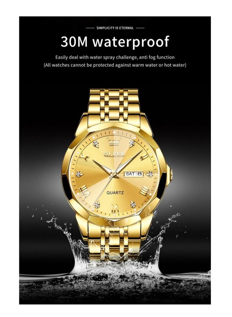 OLEVS Men's Waterproof Stainless Steel Business Fashion Watch 41mm - Gold - Image 3