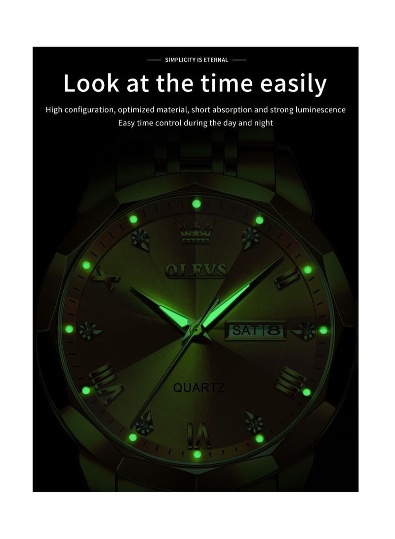 OLEVS Men's Waterproof Stainless Steel Business Fashion Watch 41mm - Gold - Image 4