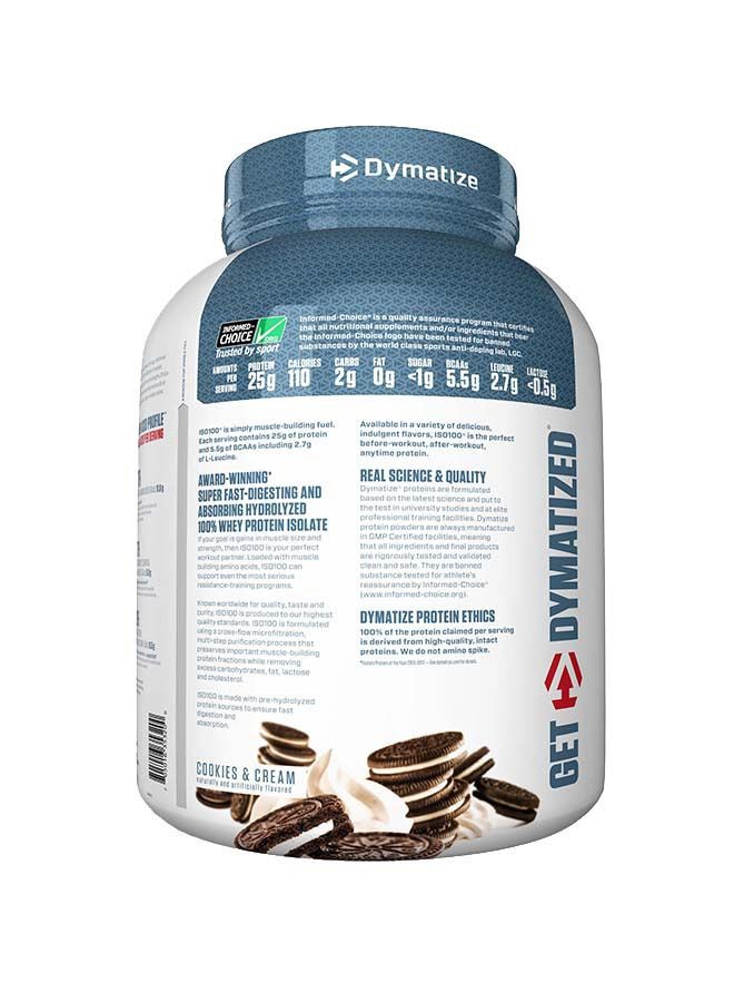 Iso100 Hydrolyzed Protein Powder, 100% Whey Isolate, 25G Protein, 5.5G Bcaas, Gluten Free, Cookies & Cream, 2.27Kg (5Lb), 74 Servings