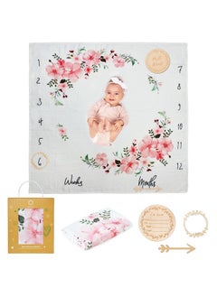 Baby Milestone Blanket Cotton Muslin Swaddle Blanket Monthly Photo Mat For Newborn Girl Cherry Blossom Flowers Personalised Baby Shower Present For New Mums Age Mat Includes Wooden Frames - pzsku/Z9E603A12C6E5F8585042Z/45/_/1720104106/89313ca8-8c14-4483-b91c-3a7cc4700d4b