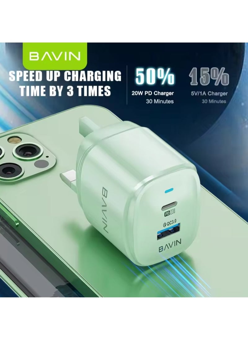 Bavin - BAVIN High Quality Colorful PD 20W QC Fast Charging Charger USB Type C Portable Android Chargers with Cable c806e - Image 1