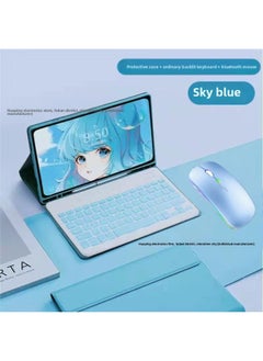 For Samsung S9FE Wireless Bluetooth Keyboard Protective Case A9 Pen Slot Soft Case S6lite Backlit Keyboard Leather Case-Color:White Ice Blue + Backlit Keyboard + Backlit Mouse-Applicable Models:Samsung S7+/s8+/s9+/s9feplus-12.4