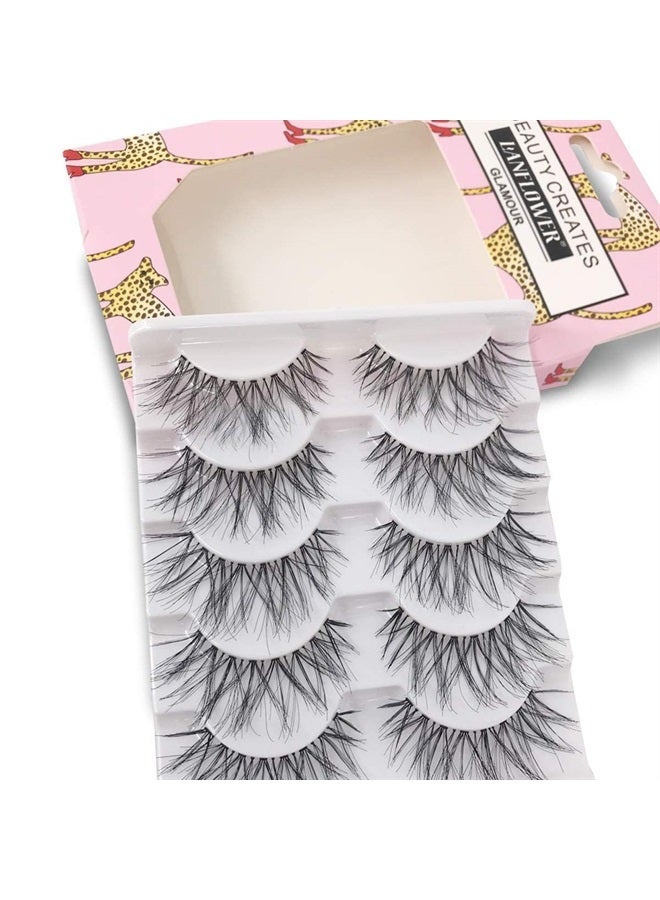 LANFLOWER False Eyelashes Glamour Fake Lashes Reusable 100% Handmade (5 Pairs) - Image 2