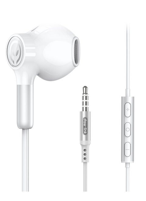 Dawlink 3.5mm Mono Wired Earphone with Mic, Crystal Clear Calls, 14mm Driver, Comfortable  Half In-Ear Design, Lightweight ABS & TPE Material, 3-Button Control, Compatible with iPhone, Samsung, OnePlus, Xiaomi, Huawei, Google Pixel, iPads & Laptops – White
