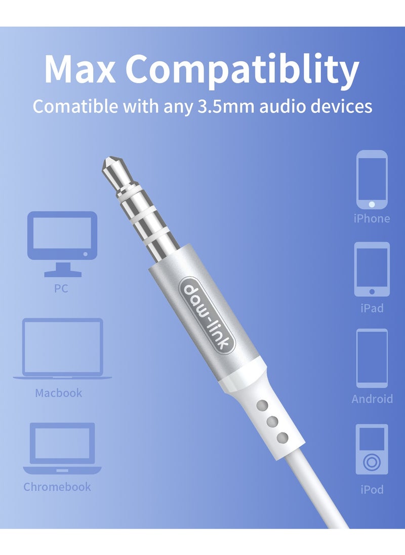 DAW-LINK - Dawlink 3.5mm Mono Wired Earphone with Mic, Crystal Clear Calls, 14mm Driver, Comfortable  Half In-Ear Design, Lightweight ABS & TPE Material, 3-Button Control, Compatible with iPhone, Samsung, OnePlus, Xiaomi, Huawei, Google Pixel, iPads & Laptops – White - Image 1