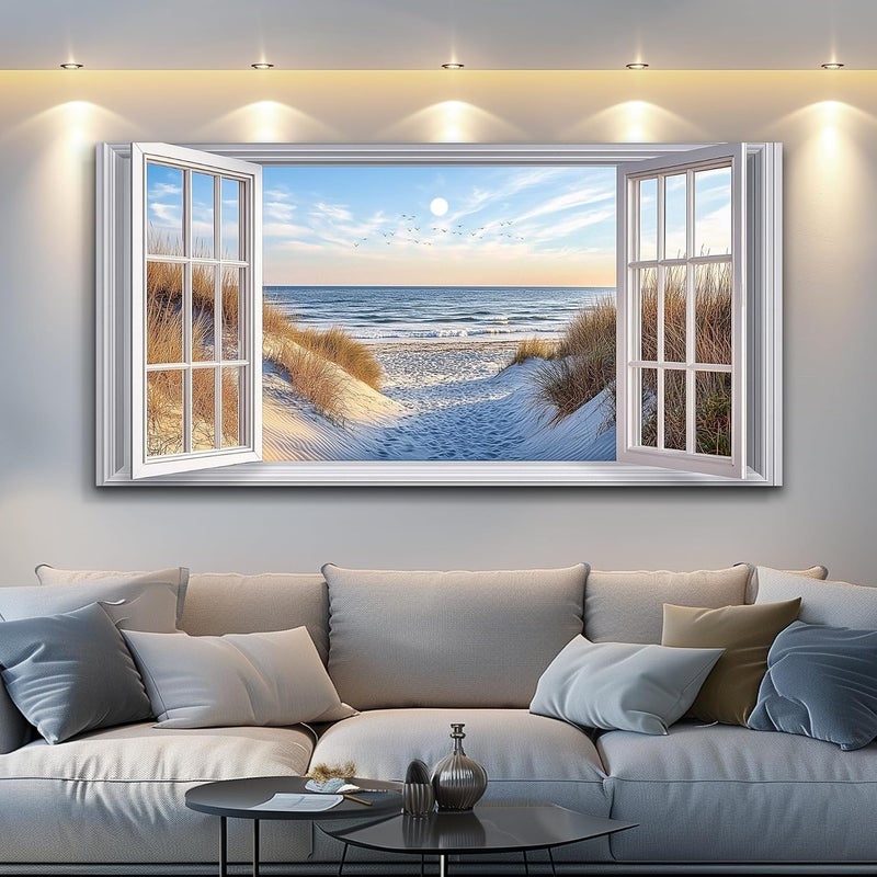 Ars Framed Canvas Wall Art For Living Room Wall Decor For Bedroom Office Wall Decoration Coastal Beach Landscape Painting Farmhouse Pictures Artwork Room Aesthetic Home Decor