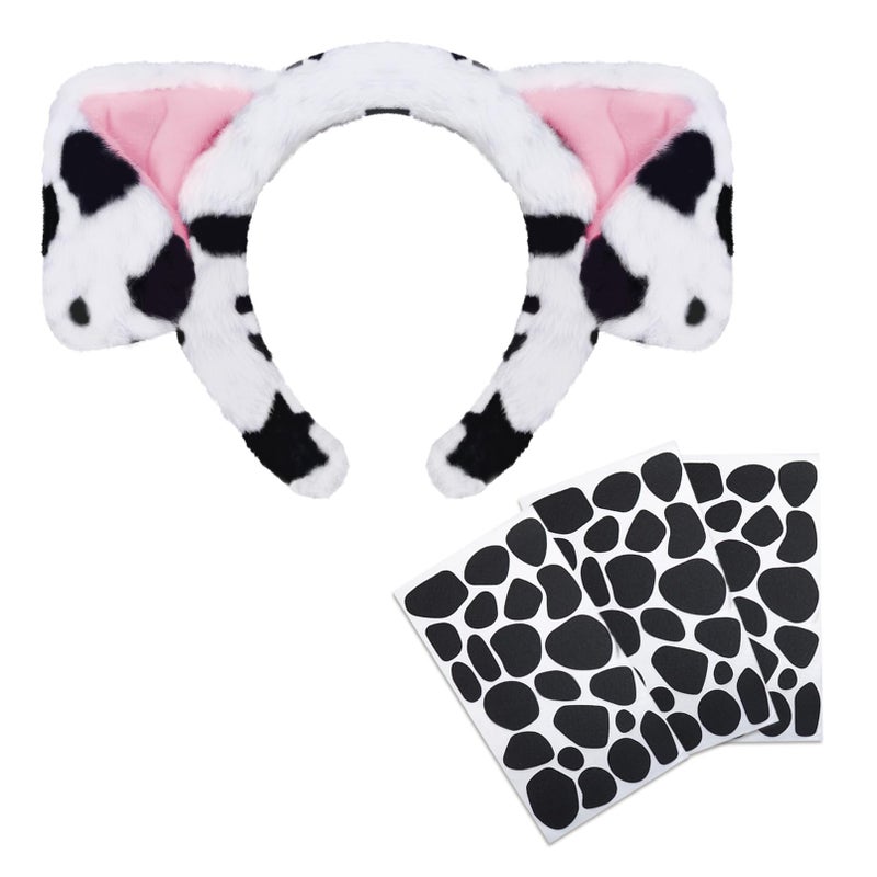 RechicGu 4 Dalmatian DIY Dog Ears Costume Accessory Headband Felt Spot Stickers Plush Puppy Halloween Party Dress Up Cosplay