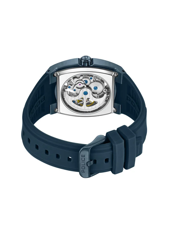 POLICE Skeletor Men's 42mm Automatic Watch with Matte Blue Dial & Navy Silicone Strap