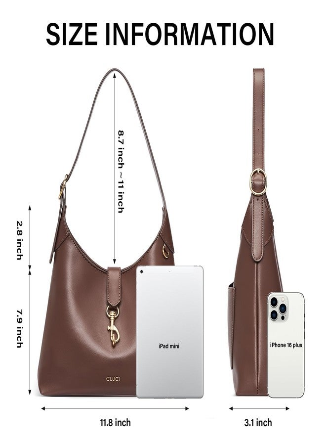 حقائب يد ومحافظ نسائية من كلوتشي، حقائب كتف ناعمة من الجلد النباتي مع حزام قابل للتعديل، حقيبة كتف بنية اللون خفيفة الوزن - Image 3