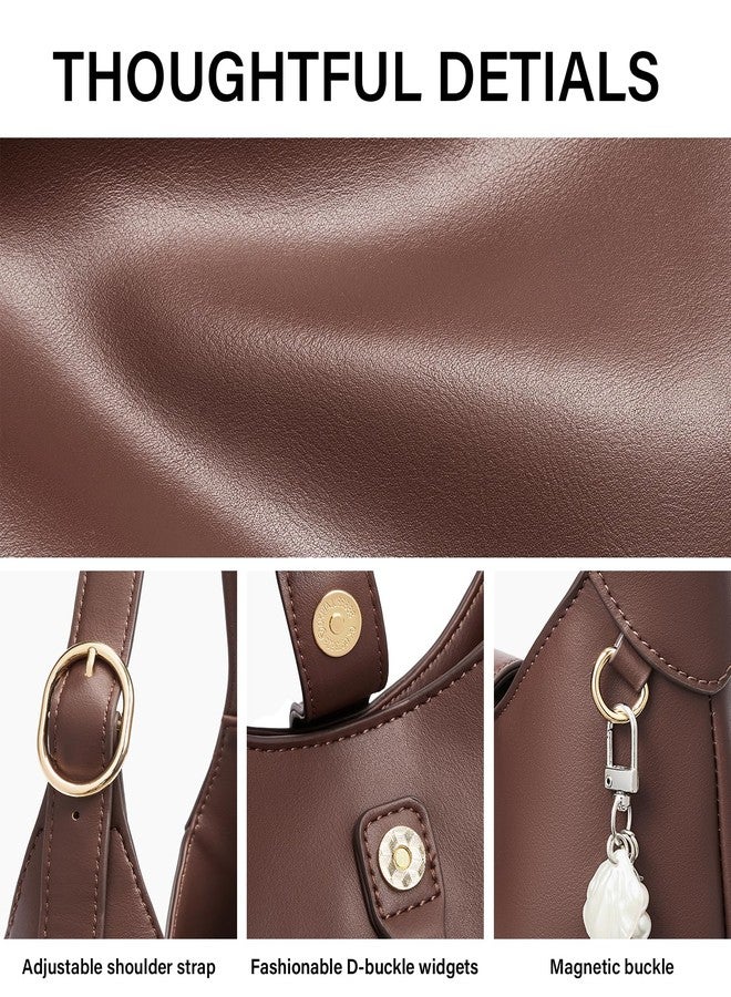 حقائب يد ومحافظ نسائية من كلوتشي، حقائب كتف ناعمة من الجلد النباتي مع حزام قابل للتعديل، حقيبة كتف بنية اللون خفيفة الوزن - Image 5