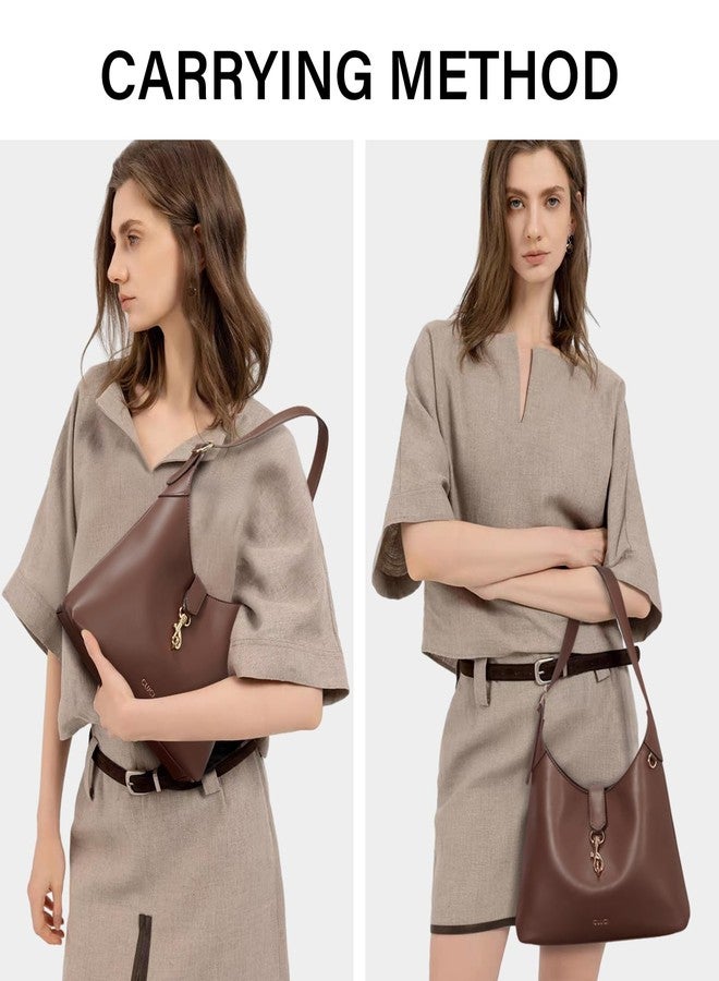 حقائب يد ومحافظ نسائية من كلوتشي، حقائب كتف ناعمة من الجلد النباتي مع حزام قابل للتعديل، حقيبة كتف بنية اللون خفيفة الوزن - Image 2