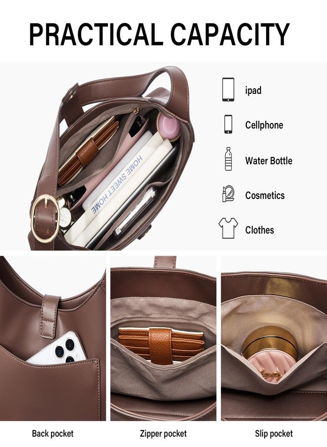 حقائب يد ومحافظ نسائية من كلوتشي، حقائب كتف ناعمة من الجلد النباتي مع حزام قابل للتعديل، حقيبة كتف بنية اللون خفيفة الوزن - Image 4