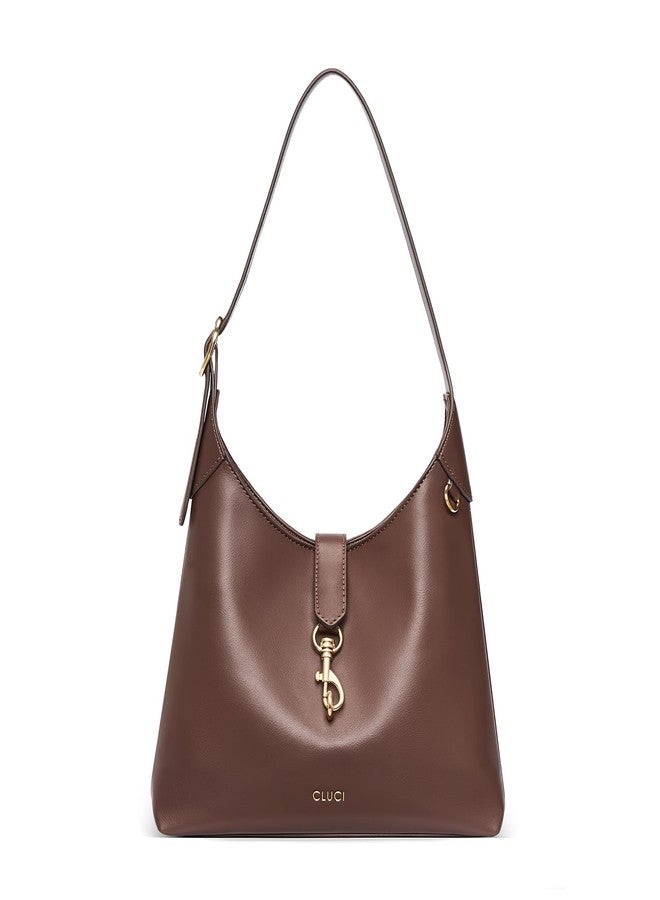 حقائب يد ومحافظ نسائية من كلوتشي، حقائب كتف ناعمة من الجلد النباتي مع حزام قابل للتعديل، حقيبة كتف بنية اللون خفيفة الوزن - Image 1