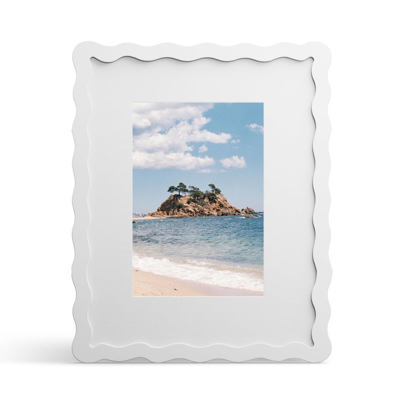 THKRLOF 8x10 Picture Frame with Mat for 5x7 Wavy Edge Wooden Real Glass Photo Frame for Tabletop and Wall Hanging White 1 Pack - Image 2