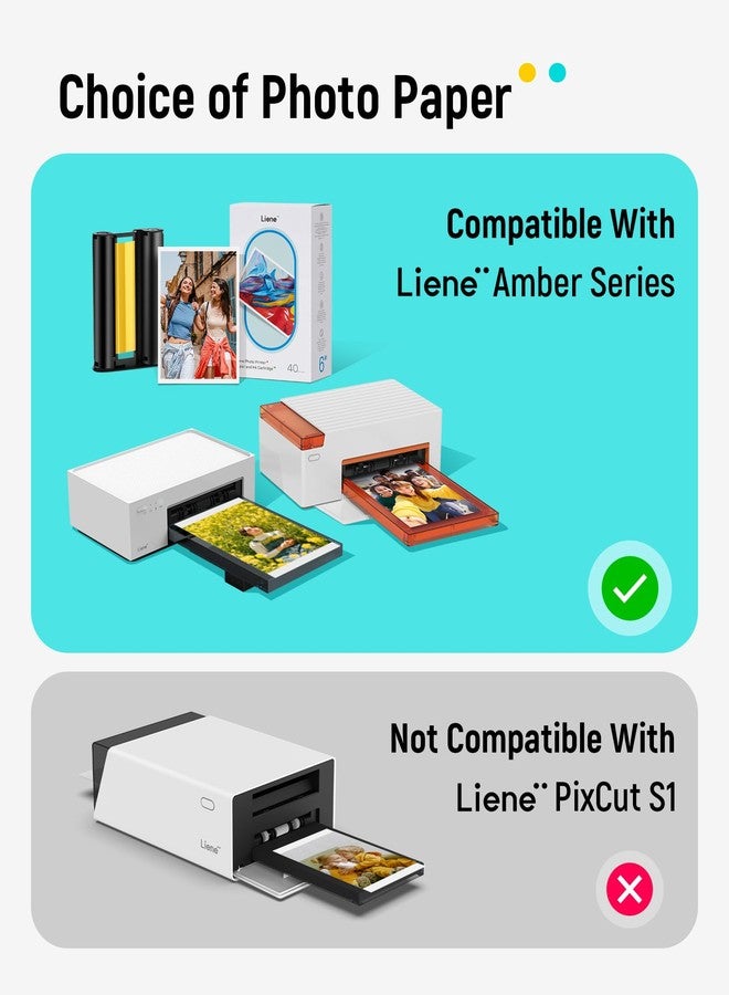 ليين طابعة الصور Liene Amber M100/M200/M110/M210 مقاس 4x6 بوصة، 40 ورقة صور وخرطوشة حبر واحدة، مخصصة فقط لطابعات DHP512/DHP513/DHP514/DHP515 - Image 2