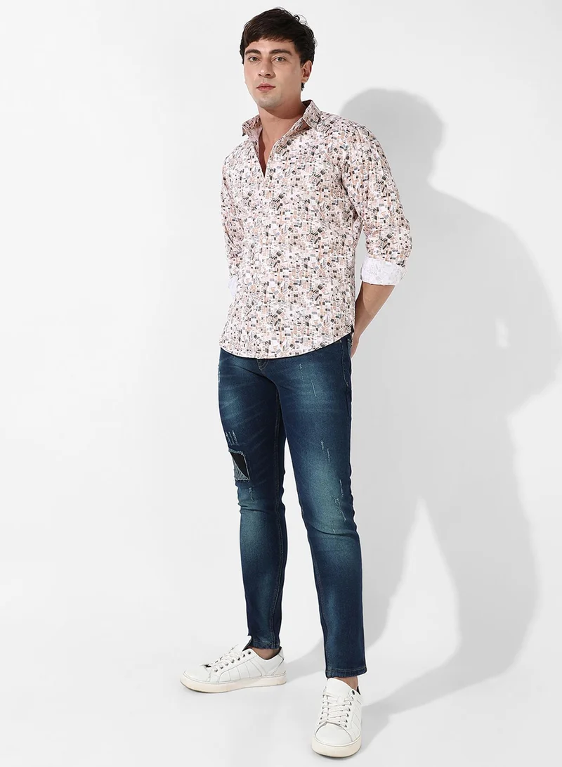 Campus Sutra Men's Abstract Print Button Up Cotton Shirt