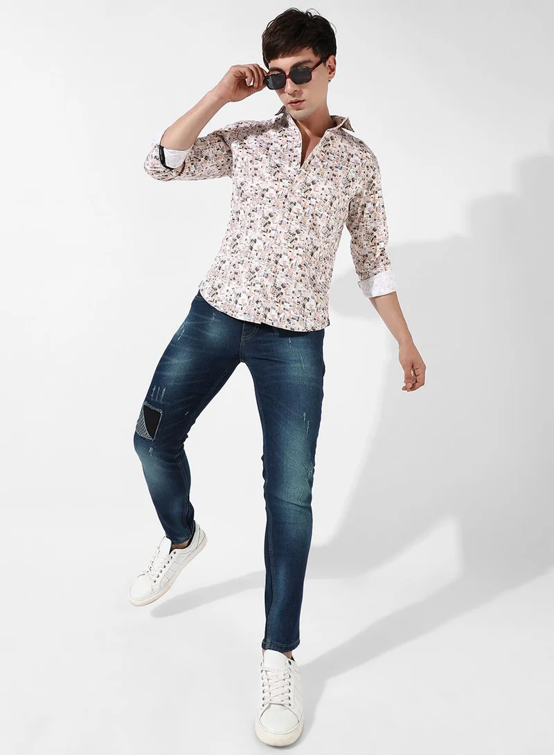 Campus Sutra Men's Abstract Print Button Up Cotton Shirt
