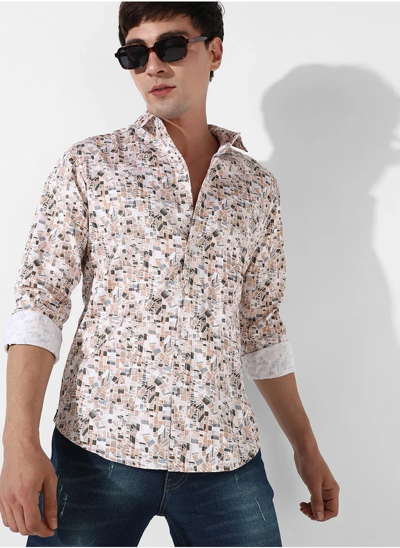 كامبوس سوترا Men's Abstract Print Button Up Cotton Shirt