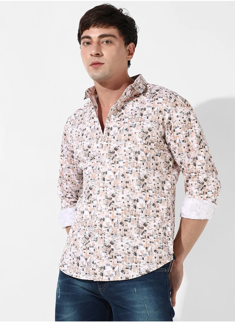 كامبوس سوترا Men's Abstract Print Button Up Cotton Shirt