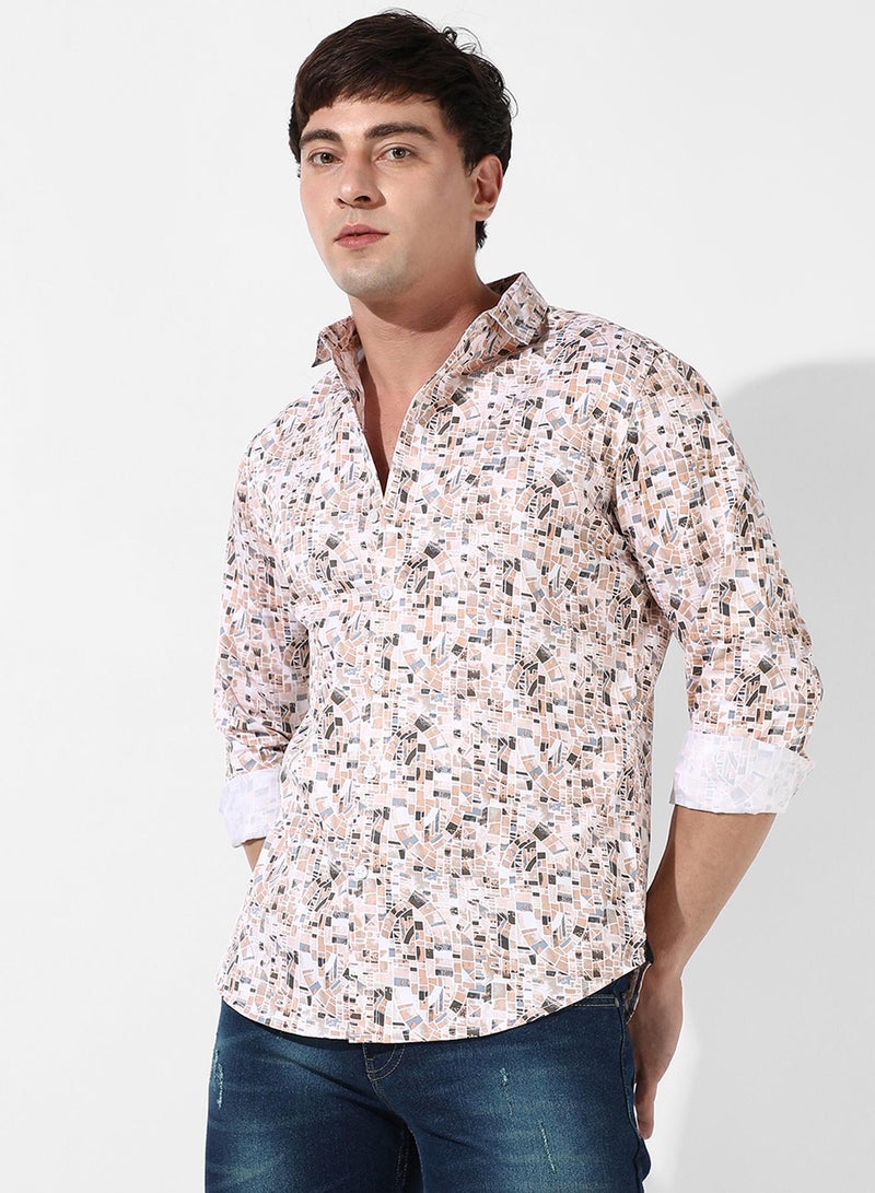Campus Sutra Men's Abstract Print Button Up Cotton Shirt  - Image 2