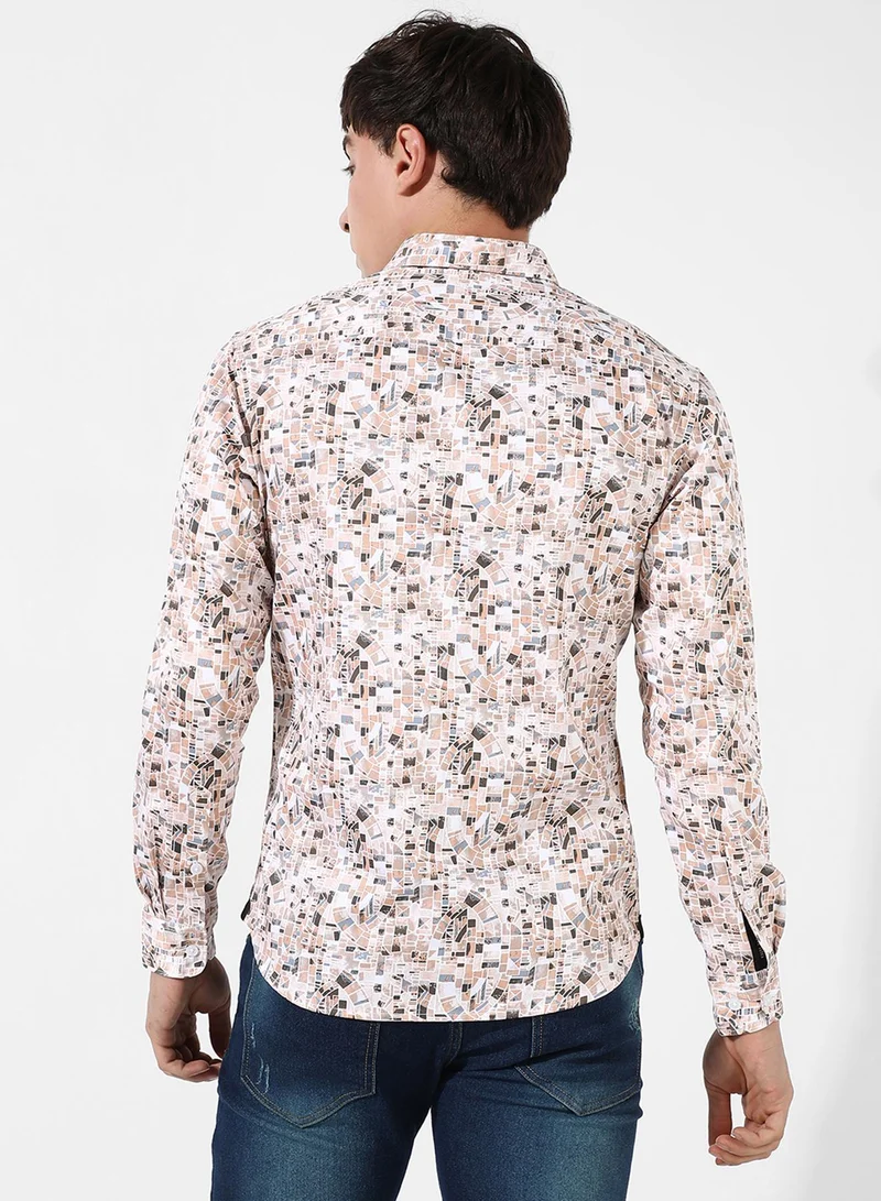 Campus Sutra Men's Abstract Print Button Up Cotton Shirt