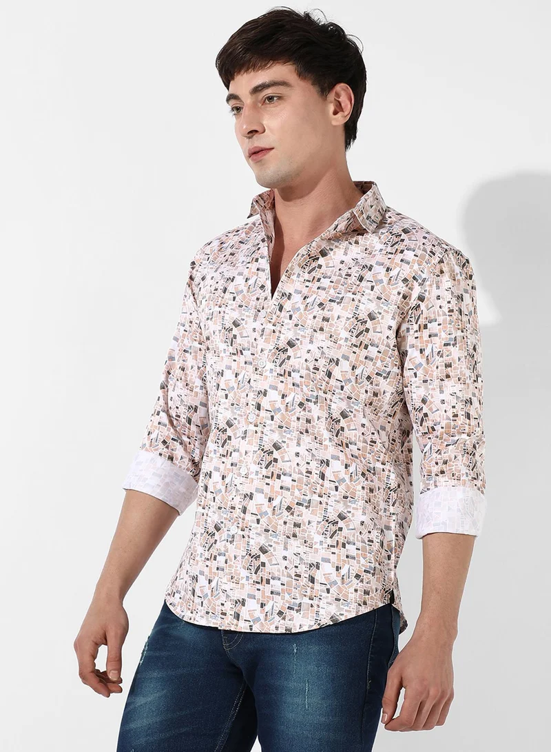 Campus Sutra Men's Abstract Print Button Up Cotton Shirt